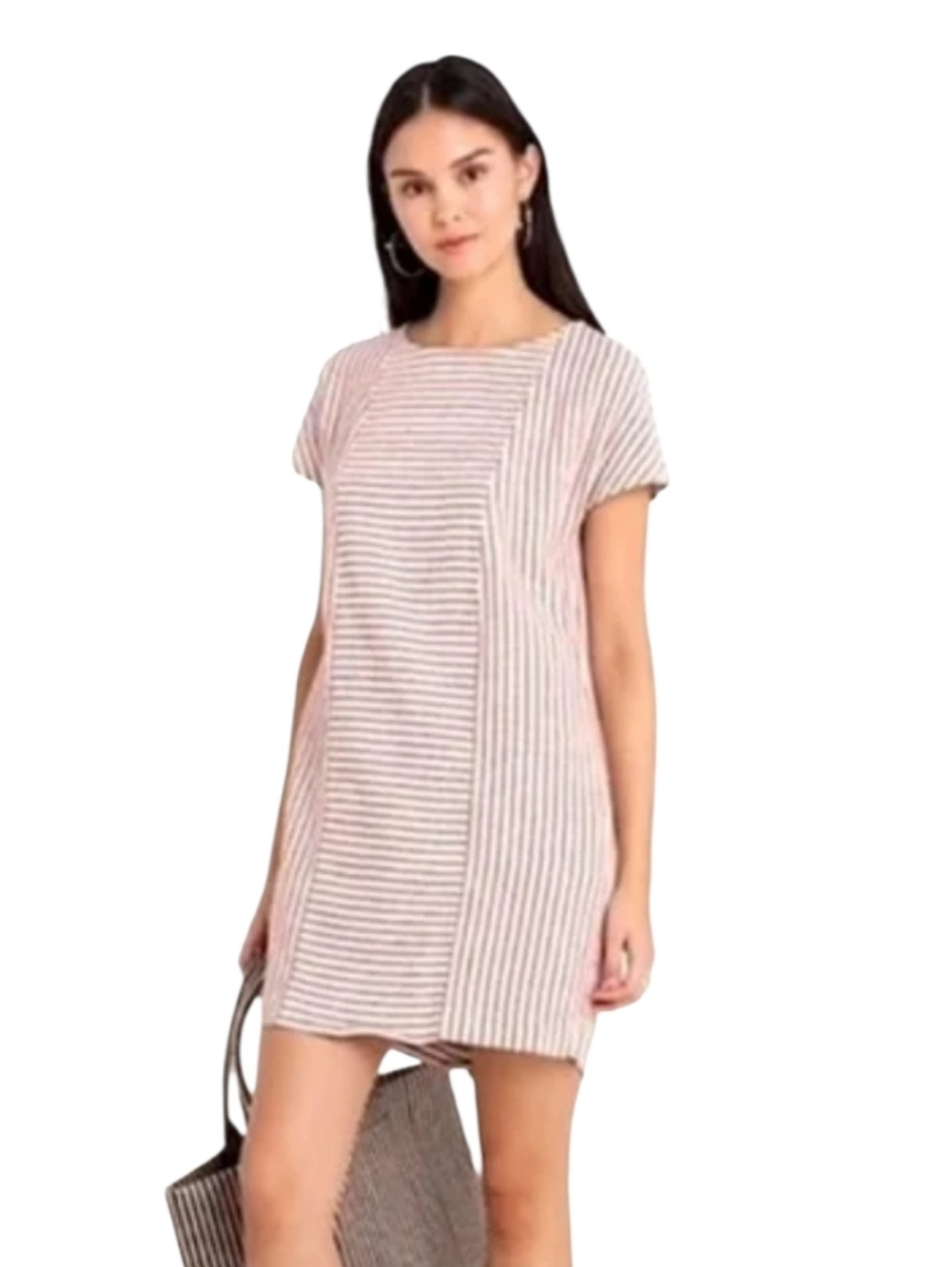 Madewell Pink and White Striped Short Sleeve Shift Dress